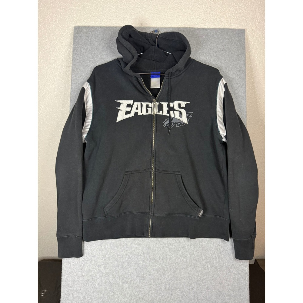 Reebok NFL Philadelphia Eagles Full Zip Hoodie Black Mens Large Sweatshirt